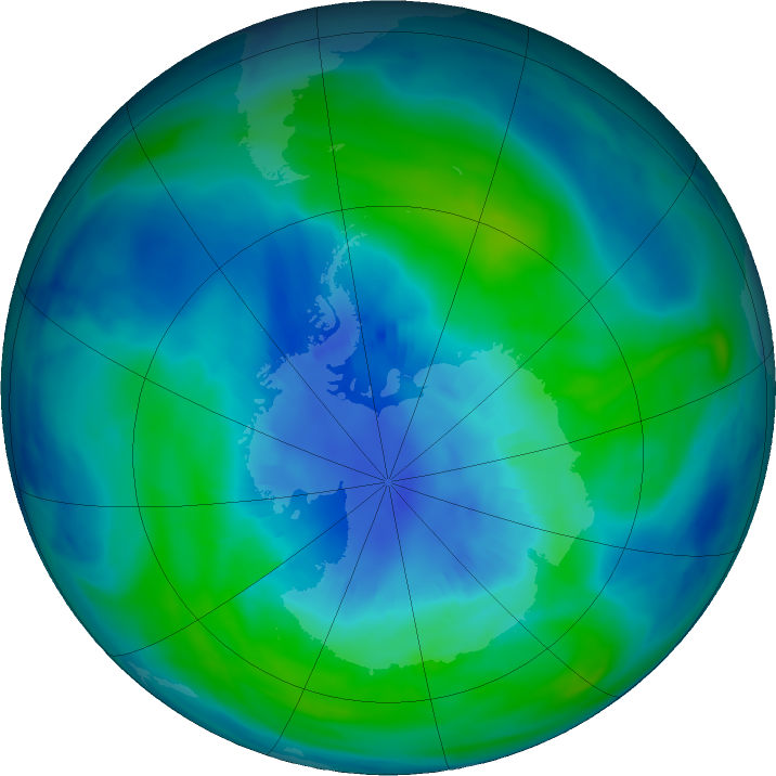 Antarctic ozone map for 07 April 2018